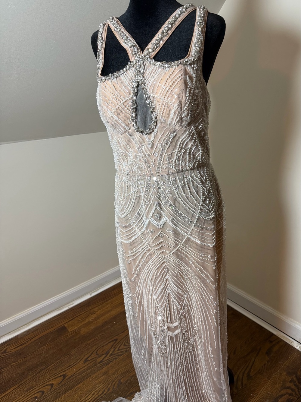 SHEIN Beaded Nude-White Embellished Maxi Dress